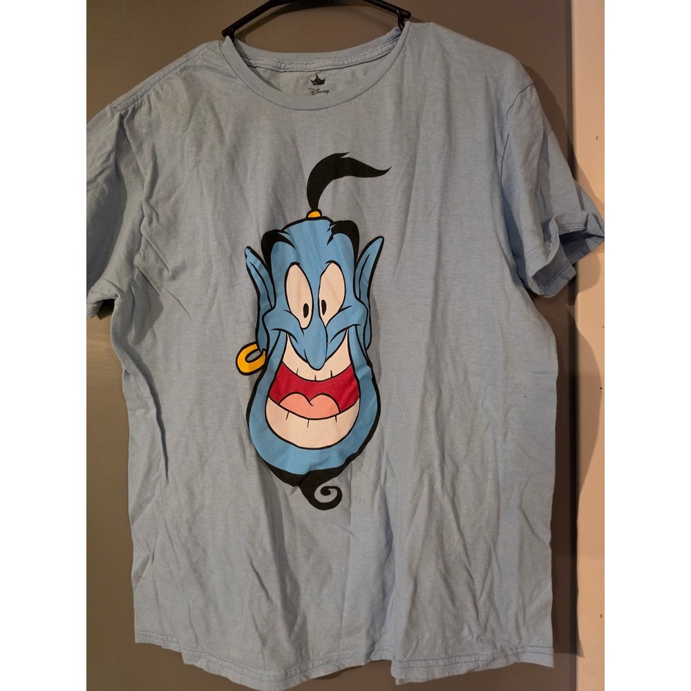 Disney Aladdin Genie Graphic T-Shirt Light Blue Mens Large Short Sleeve Cotton